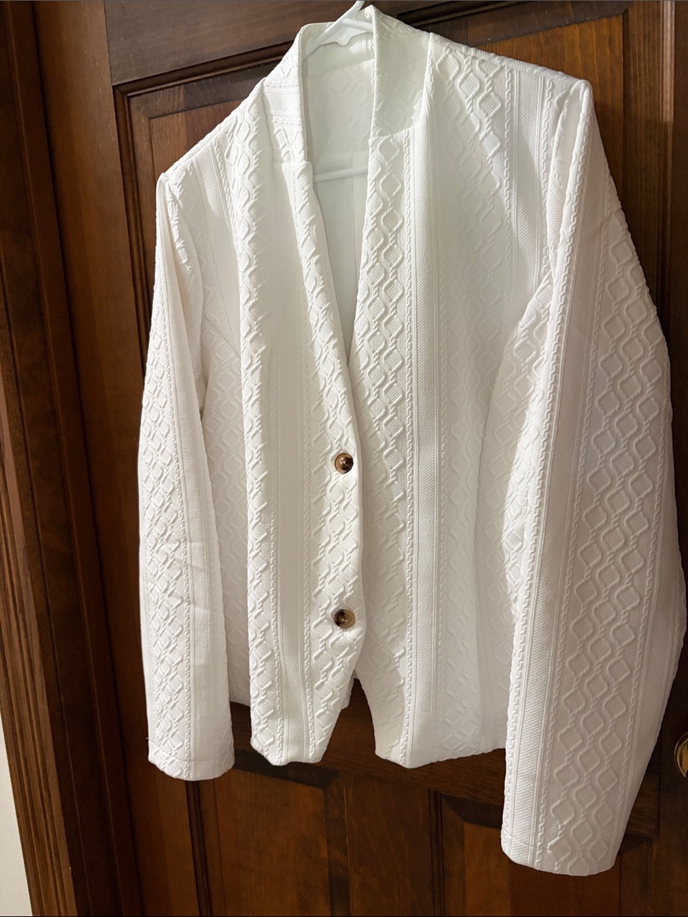White Textured Blazer Jacket - Women's Suit Jacket